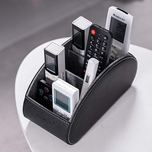 BONNY DODO Remote Control Holders Organizer Box with 5 Compartment PU Leather Multi-functional Office Desk Storage Caddy Store Tv Remote for Media Player,Brush,Pencil,Glassees&Office Supplies (Black) - Image 5