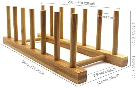 INNERNEED Bamboo Wooden Dish Rack, Vertical Plate & Lid Organizer - Image 5