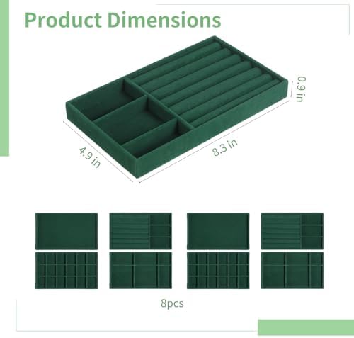 8 Pcs Jewelry Drawer Organizers, Velvet Jewelry Trays for Drawer, Stackable Jewelry Trays, Ideal for Rings, Earrings, Bracelets, Necklaces, Green - Image 6