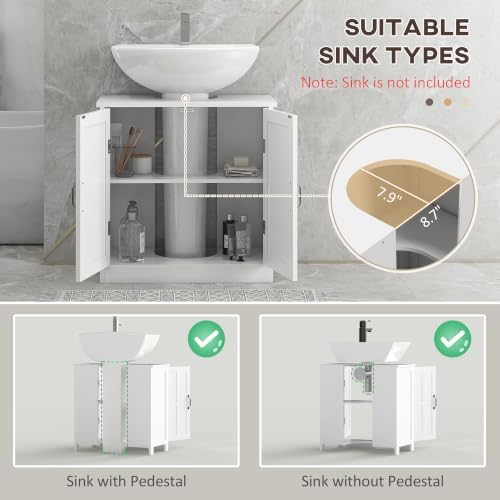 kleankin Pedestal Sink Storage Cabinet Under Sink Cabinet 2 Doors White - Image 4