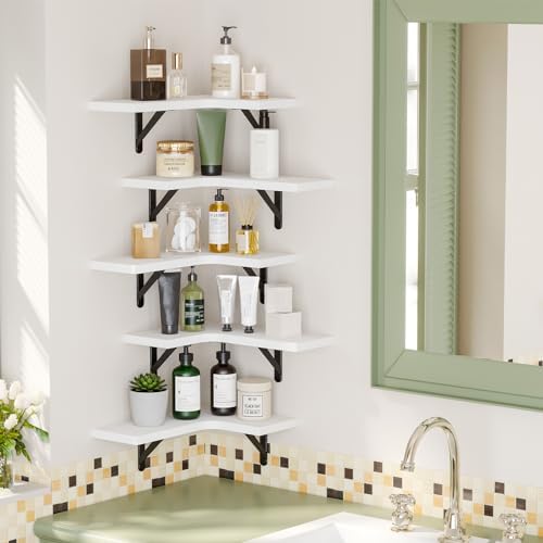 Fixwal Conner Shelves Wall Mounted for Decor, White Set of 5 - Image 2