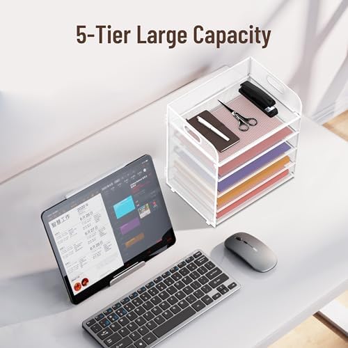 Supeasy 5 Trays Paper Organizer Letter Tray with Handle-Mesh Desk File Holders, Paper Sorter Desk Organizer for Office, Home, Classroom or School, White - Image 6