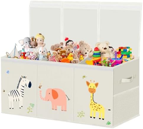 Large Toy Box Chest Storage with Lid - Collapsible Kids Toys Boxes Organizer Bins Baskets Container with Handles for Boys, Girls, Nursery, Playroom, Clothes, Blanket, Bedroom (Tri-fold beige) by VERONLY