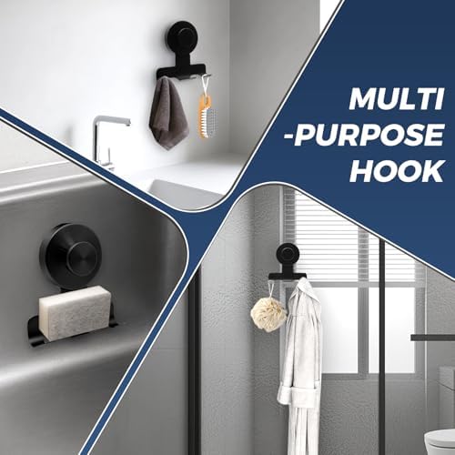 Suction Cup Razor Holder for Shower,Heavy-Duty 7KG Suction Hooks for Razor,Towel,Loofah,Removable Damage-Free Metal Shower Hook,Shaver Holder,2 Pack(Matte Black) - Image 6