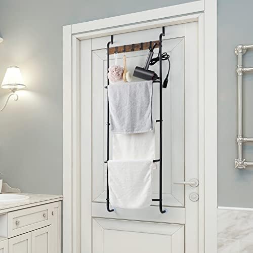 Over The Door Towel Rack Bathroom Behind Door Towel Holder with Hooks 5 Tier Over The Door Towel Bar Hanger Organizer for Bathroom Bedroom Bathroom Accessories, Metal (Black) - Image 6