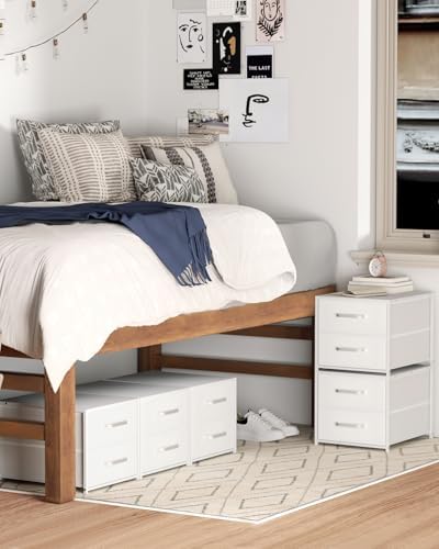 Homsorout Stackable Storage Drawers - 2 Tier Closet Organizer with Metal Handles and Metal Frame, Collapsible Fabric Bins Dresser for Bedroom, Dorm, Office, White, 1 Pack - Image 5