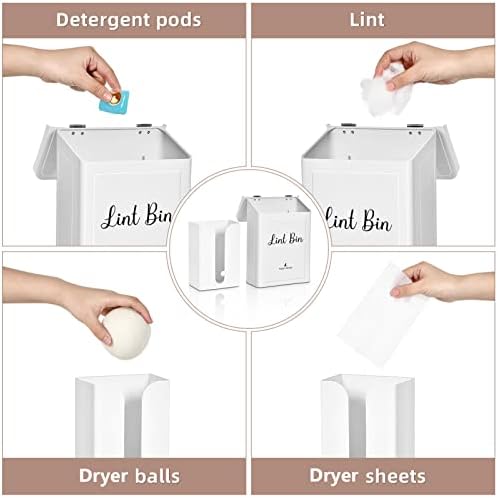 SUBEKYU Magnetic Lint Bin and Dryer Sheet Holder Set for Laundry Room,White - Image 3