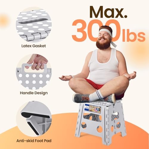 ACKO 13 Inch Folding Step Stool, Non-Slip Surface for Adults and Kids, Gray - Image 2