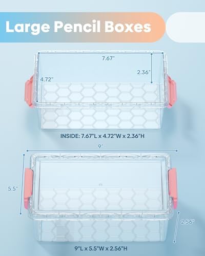 BiuLeon 8 Pack Large Pencil Box Set, Plastic Clear Pencil Case Marker Organizer, Crayon Box Craft Organizers, Stackable Storage Containers with Lid for Pen, Art and Craft Supplies(Multicolor) - Image 2
