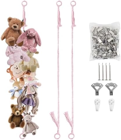 Munzong Pink Hanging Stuffed Animal Storage Chain, 40 Metal Clips 80 Inch by Munzong