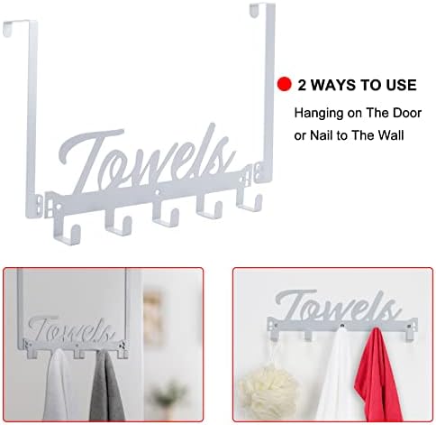 Azmoncy Over The Door Hooks, Towel Rack for Bathroom & Bedroom, Heavy Duty Over Door Towel Hanger with 5 Coat Hooks, Silver - Image 4