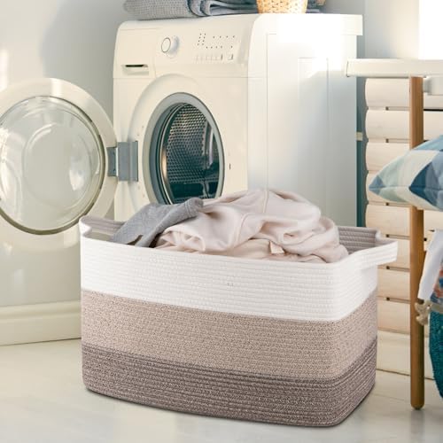 OIAHOMY Extra Large Blanket Basket, 110L Cotton Rope Woven Laundry Basket, Toy Bin for Baby Room, Container for Blanket Storage in Living Room, 24.8''×17.3''×15.8'', Gradient Brown - Image 6