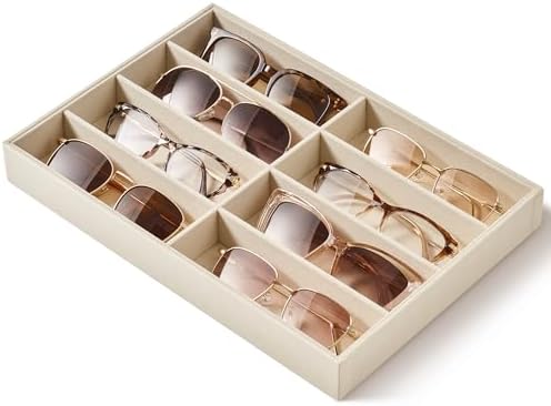 pickpiff Drawer Sunglass Organizer & Display Tray: 1 Pcs 8 Grids Velvet Scratch-Free Eyeglasses Case (13.8x9.4x1.6inch) - Soft Beige Glasses Storage Holder Box for Men & Women by pickpiff