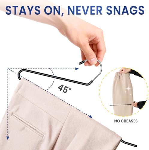 DAMITA Open Ended Pants Hangers - Non Slip Heavy Duty Metal Hangers 20 Pack - Space Saving Jeans Trousers Blanket Organizer for Closet - 7 lbs Load Capacity Rubber Coating Black - Image 5