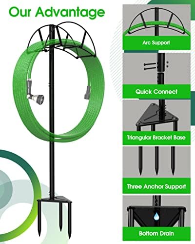 Meykwod Garden Hose Stand/Hanger Freestanding, Heavy Duty In-Ground Hose Rack Organizer for Outside Yard, Sturdy to Hold 150ft (Metal, Black) - Image 4