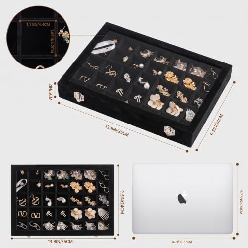Frebeauty 35 Grid Earring Organizer,Velvet Jewelry Tray with Clear Lid - Image 3