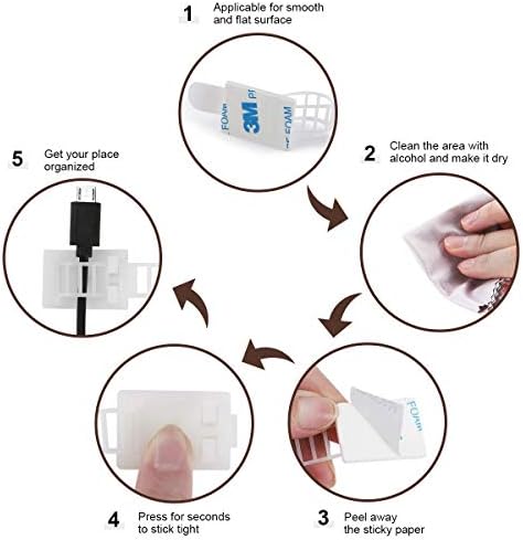 100Pcs Adhesive Cable Management Clips with 50Pcs Zip Ties, Adjustable Nylon Cable Strap Ties Wire Clips Clamps Organizer, Extra Screw & Hole - 3.35 Inch White (Pack of 3) - Image 5