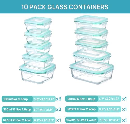 Vtopmart 10 Pack Glass Food Storage Containers with Lids Green - Image 2