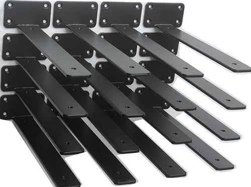 16 Pack - 10 inch Black Hidden L Shelf Bracket (1/5 Inch Thicked) Iron Floating Shelf Brackets Rustic Industrial Metal Brackets for Shelf Support by MHMYDZ