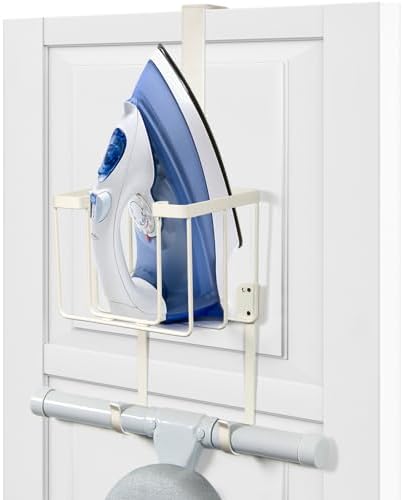 ORLESS Over The Door/Wall Mount Ironing Board Hanger, Laundry Room Iron and Ironing Caddy Board Storage Holder White by OrganizedStorageSimpleLife
