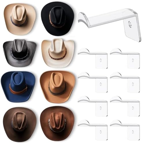 Aoodaily 2.8 Inch Hat Hooks for Wall - (8 Pack) Cowboy Hat Rack, Strong Adhesive Cap Holder, Organizer for Baseball Caps, Western Room Decor - Clear by Aoodaily