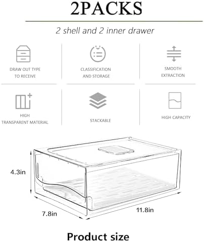 Fridge Organizers and Storage, BPA-Free Large Capacity Stackable Clear Fridge Organizer, With Strainer Layer Keep Fruits, Vegetables and Meat Fresh in refrigerator, freezer, Food Storage ( 2 Drawers) - Image 4
