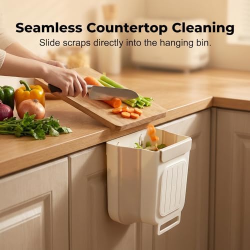 Foldable Hanging Kitchen Trash Can, Wall Mounted Trash Can, Cabinet Door Garbage Bin, Space Saving Plastic Waste Bin for Kitchen, Bathroom & Bedroom (Gray, 11L) - Image 5