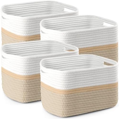 4 Pack Storage Baskets for Organizing, 13''Lx11''Wx8''H Woven Baskets for Storage Toys, Towels, Books, and Clothes, Cotton Rope Basket for Shelves with Handle by Unknown