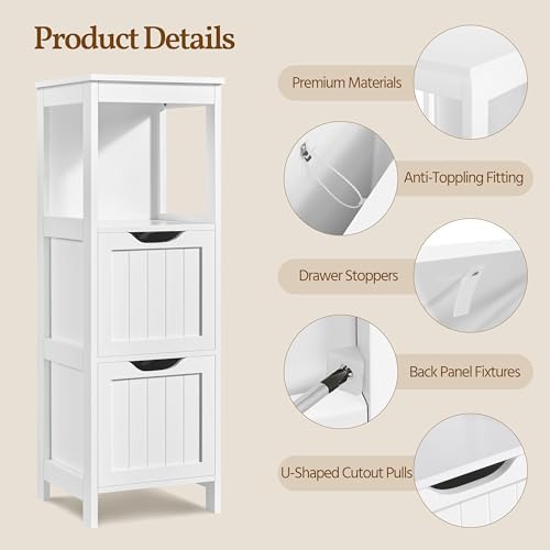 Yaheetech Small Bathroom Storage Cabinet with 2 Drawers & Open Shelf, White - Image 5