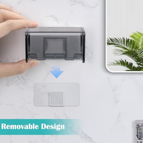 2 PCS Toothbrush Holders Wall Mounted with Cover (2, Transparent Black) - Image 4