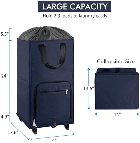 Bukere Large Rolling Laundry Basket, Laundry Hamper with Wheels, 4 Casters and 2 Handles, Collapsible Freestanding Wheeled Laundry Bag for Clothes, Apartment, College - Image 3