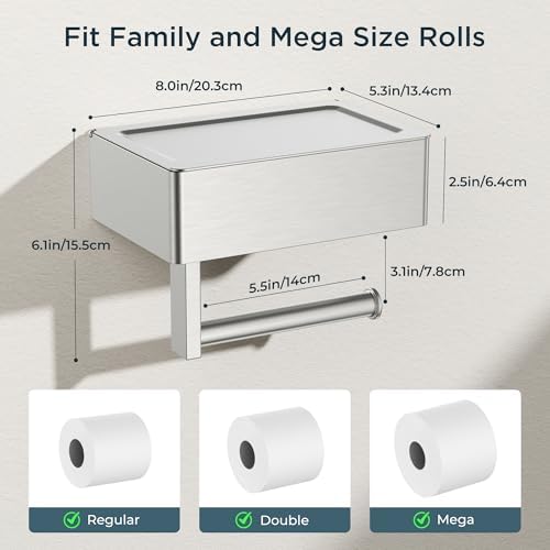 FORIOUS Toilet Paper Holder with Shelf, Wall-Mounted Modern Wipes Dispenser - Image 2