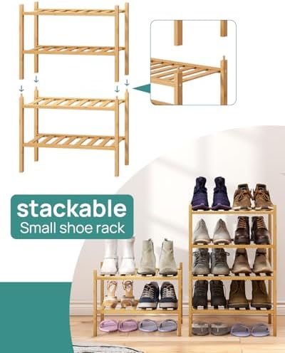 viewcare Small Shoe Rack, 4-Tier Rack for Entryway, Bamboo Wood Shoe Shelf for Closet & Hallway, Long 17 in | Beautiful | Functional | Sturdy | Durable - Image 5