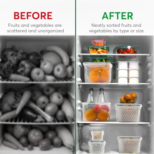 5 Set Fruit Storage Containers for Fridge with Colander, Produce & Veggie - Image 3