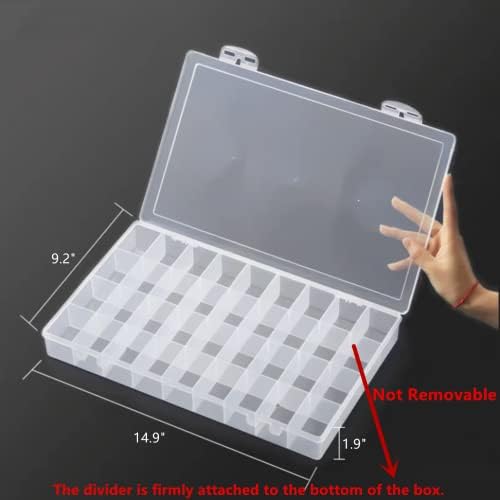 Feadily 2PCS 36 Grids Large Plastic Organizer Box with Dividers, Compartment Organizer Box for Nail Accessories/Screw/Sewing Arts and Oil Paint, Bead Storage Containers 14.9" x 9.2" x 1.9" (Clear) - Image 2