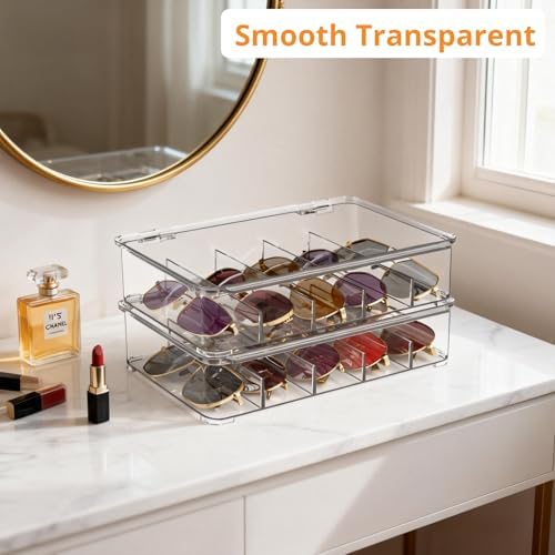 Sunglasses Organizer, Acrylic Clear Plastic Stackable Sunglasses Case with 5 Compartments,Glasses Organizer - Image 2