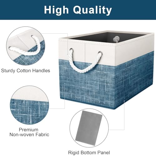 Fab totes Storage Bins 6-Pack, Foldable Storage Baskets for Organizing Toys, Books, Shelves, Closet, Large Storage Box with Rope Handles, Sturdy Organizer Bins, White & Blue - Image 3