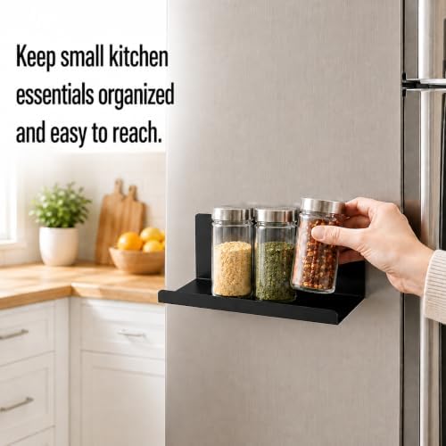 WAYUTO Magnetic Fridge Shelf for Refrigerator, 9.65-Inch Matte Metal Spice Rack and Organizer, No-Drill Storage Shelf for Kitchen, Office, Locker and Whiteboard, Black - Image 5