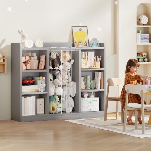 ONBRILL 2-in-1 Toy Storage Organizer with Stuffed Animal Storage, Grey - Image 2