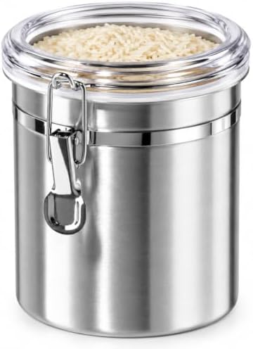 OGGI Stainless Steel Kitchen Canister 52 fl oz - Airtight Clamp Lid, Clear See-Thru Top - Ideal for Kitchen Storage, Food Storage, Pantry Storage. Large Size 5" x 6". by Unknown