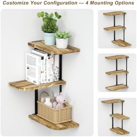 Love-KANKEI Large Corner Shelf 3Tier, Solid Wood, 17"Tall, Carbonized Black - Image 6