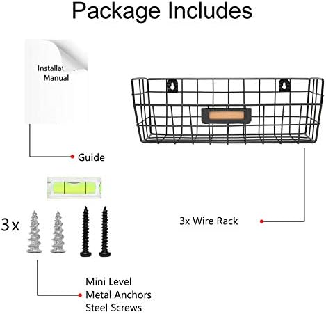 Wall Mounted Wire Basket Kitchen Storage Pantry Organizer Fruit Basket Varying Sizes Set of 3 Black - Image 6