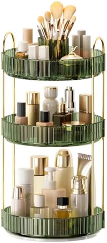 360° Rotating Makeup Organizer, Upgraded 3 Tier Skincare Perfume Organizers for Women, Bathroom Organizer Countertop, Clear Cosmetic Dresser Organizer with Makeup Brush Holder, Sink&Counter (Green) by Homelifeassistant