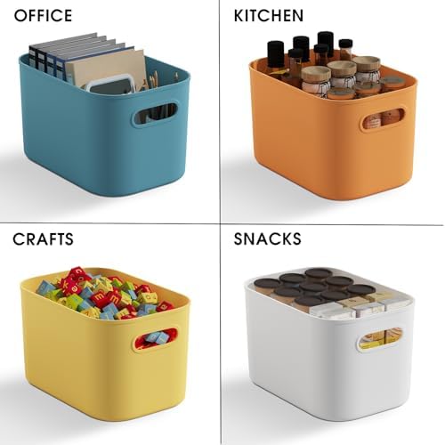 ORGIDOL 10 Pack Colorful Plastic Storage Bins, Storage Container for Organizing, Colored Storage Boxes with Handle for Shelves, Cute Organizer Bins for Craft, Snacks, Cabinet, 9.69x6.7x5.7 inch - Image 6