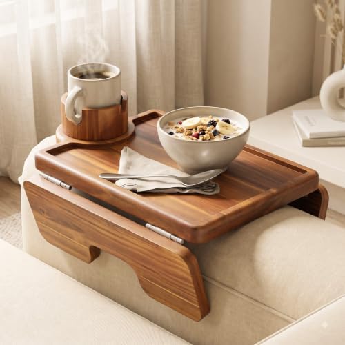 BLUEWEST Couch Armrest Table, Sofa Arm Tray with 360° Rotating Cup Holder by BLUEWEST