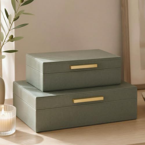 Decorative Storage Boxes with Lids - Set of 2 PU Leather Organizer Bins by ZICOTO