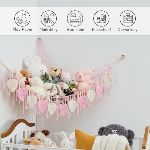 Pretty Jolly Stuffed Animal Hammock with Leaf Beads and Tassels - Image 3