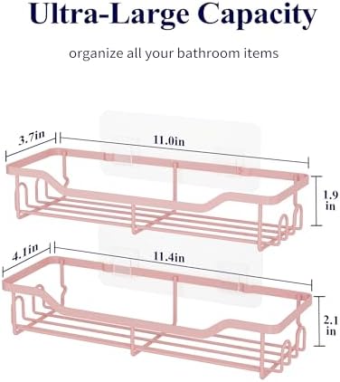 Kitsure Shower Caddy, Adhesive Shower Organizer, Large, Pink - Image 2