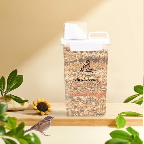 Bird Seed Storage Container Airtight | 3 Qt/2.5 L Clear Plastic Bird Food Container Portable-with Measuring Cup/Lid|Pet Food Storage Container |Wild Bird Seed Dispenser|BPA Free - Image 6
