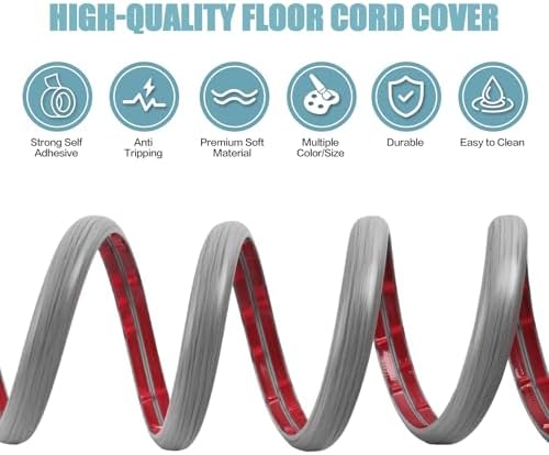 Floor Cord Cover Self Adhesive Cord Hider,3.3FT Cable Management, Extension Strip Protector for Wires, Prevent Cable Trips for Offices, Gyms, Exhibitions Cavity:0.39"(W) x 0.27"(H) Gray Wood - Image 3